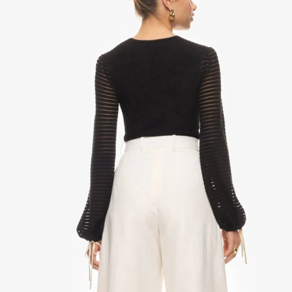 Roksanda Black Balloon Sleeve Top MEDIUM Ribbed Knit Work Cocktail Designer $260 - Picture 2 of 9